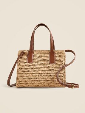 NWT J. Crew Palma Raffia Top-Handle Crossbody Bag Handknotted in Straw & Leather